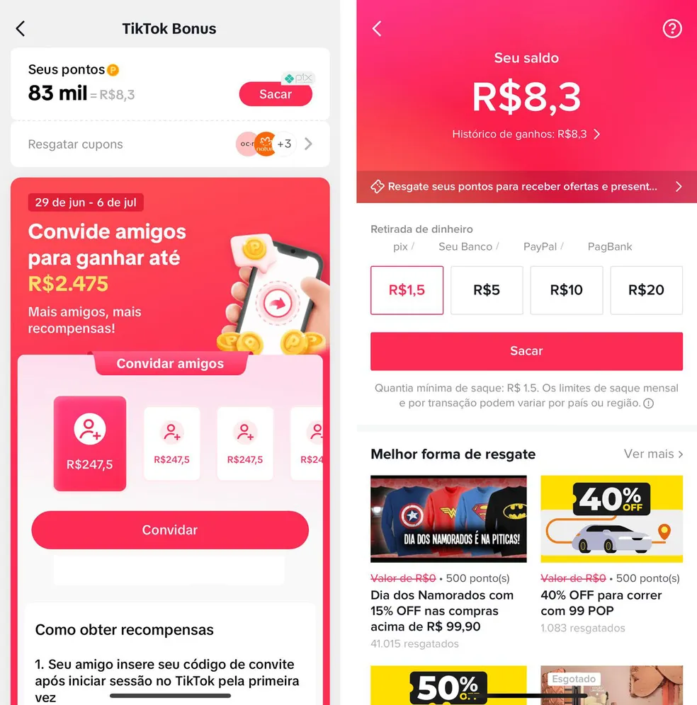 Tik Tok Bonus dá dinheiro